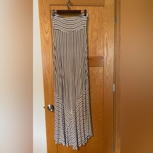 Maeve Black and White Striped Maxi strapless dress